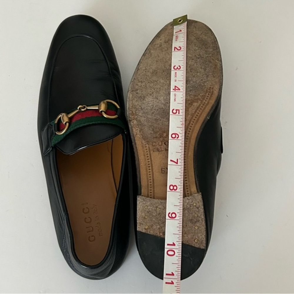 Gucci Black Leather Jordaan Web Trimmed Horsebit  Collapsible Heel Loafer IT 6.5 - Picture 10 of 10